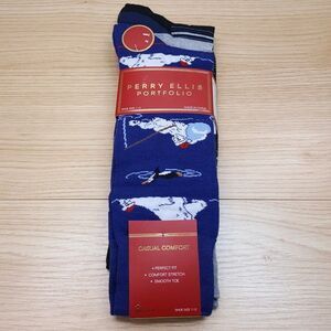 PERRY ELLIS Dress Socks 3-Pack Blue Black Grey Polar Bear Winter Stripe Solid